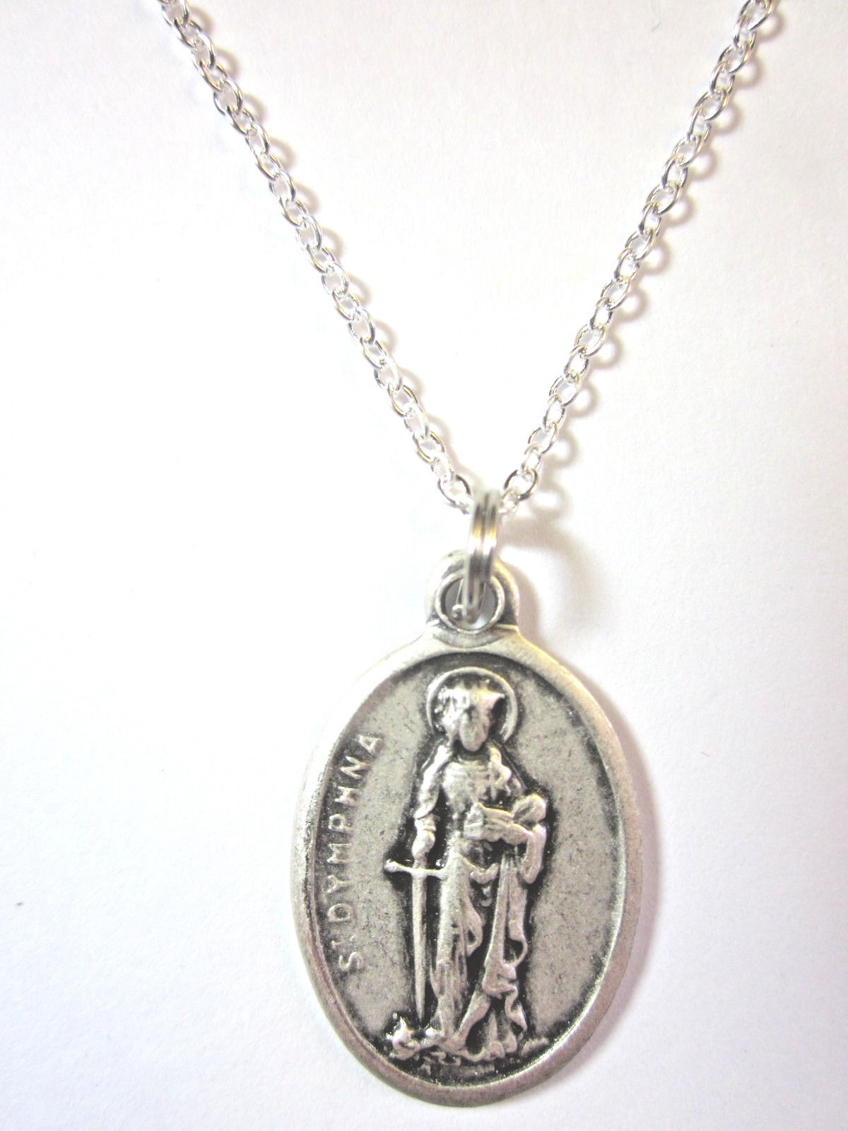 Ladies St Dymphna Medal Italy Pendant Necklace 20