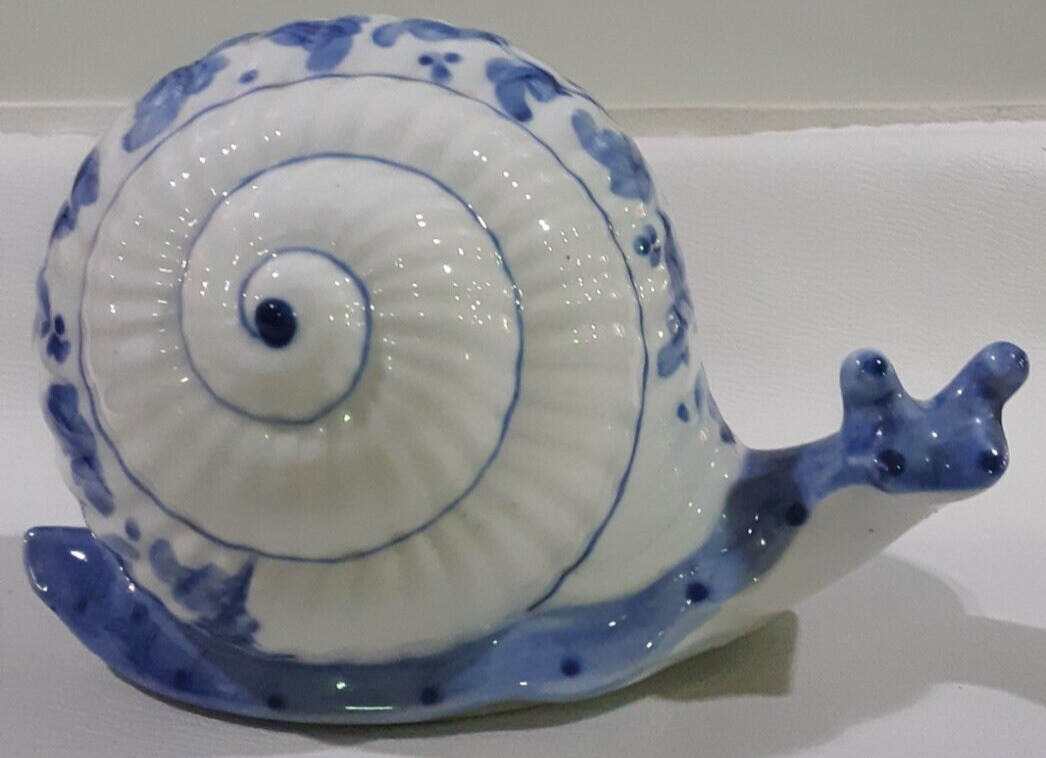 Vintage 'Andrea by Sadek' Cobalt Blue and White Snail Bank