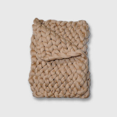 Chunky Knit Merino Wool Blanket in Dark Beige, 30 in. x 50 in. Woolexperts Wool