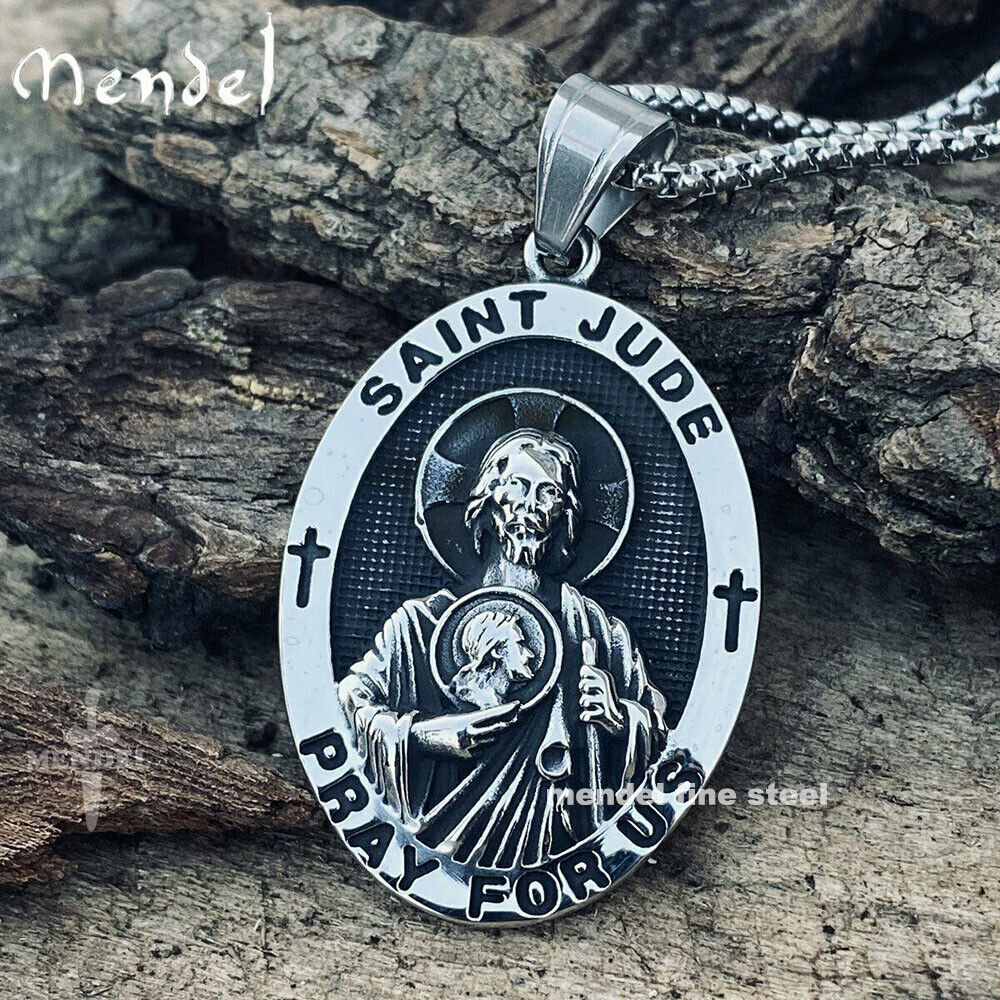 MENDEL Christian Catholic St Saint Jude Medal Medallion Necklace Stainless Steel