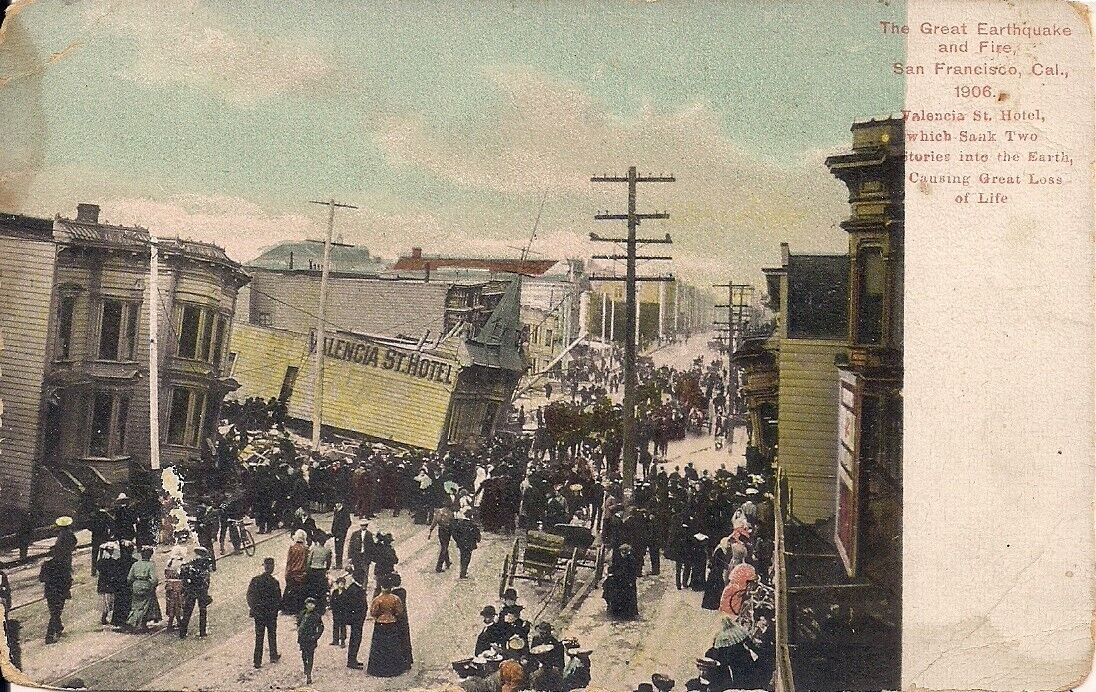 San Francisco CA 1906 Earthquake Disaster, Valencia Hotel Sunken, 1918 Postcard