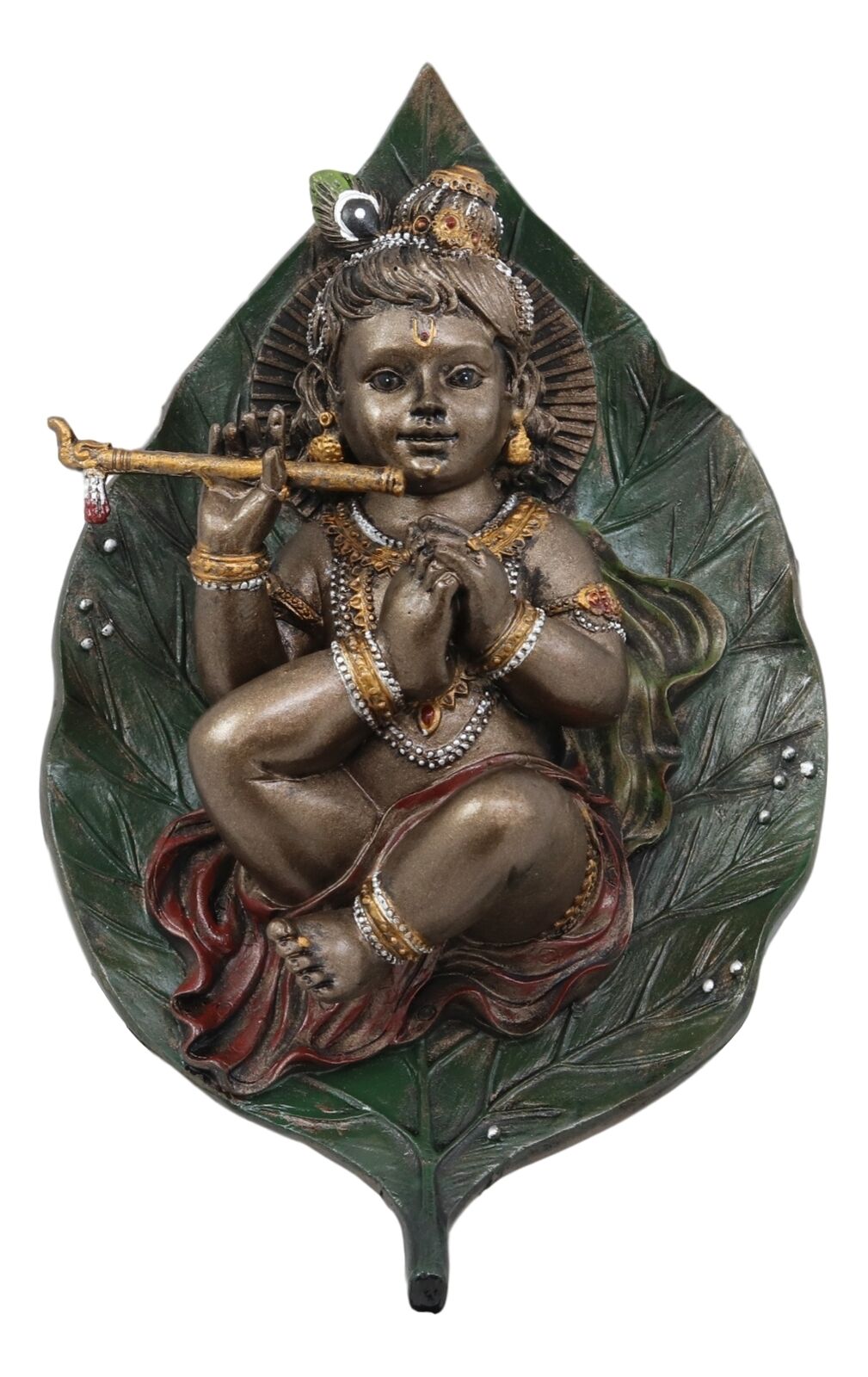 Lord Krishna as Baby Laying On Peepal Banyan Leaf Hindu Figurine 6\