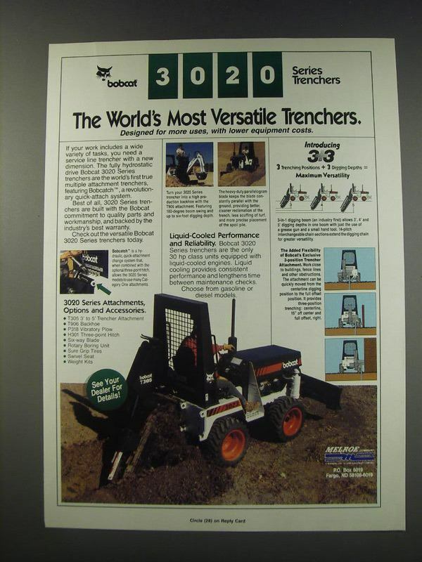 1991 Bobcat 3020 Series Trenchers Ad - The world\'s most versatile trenchers