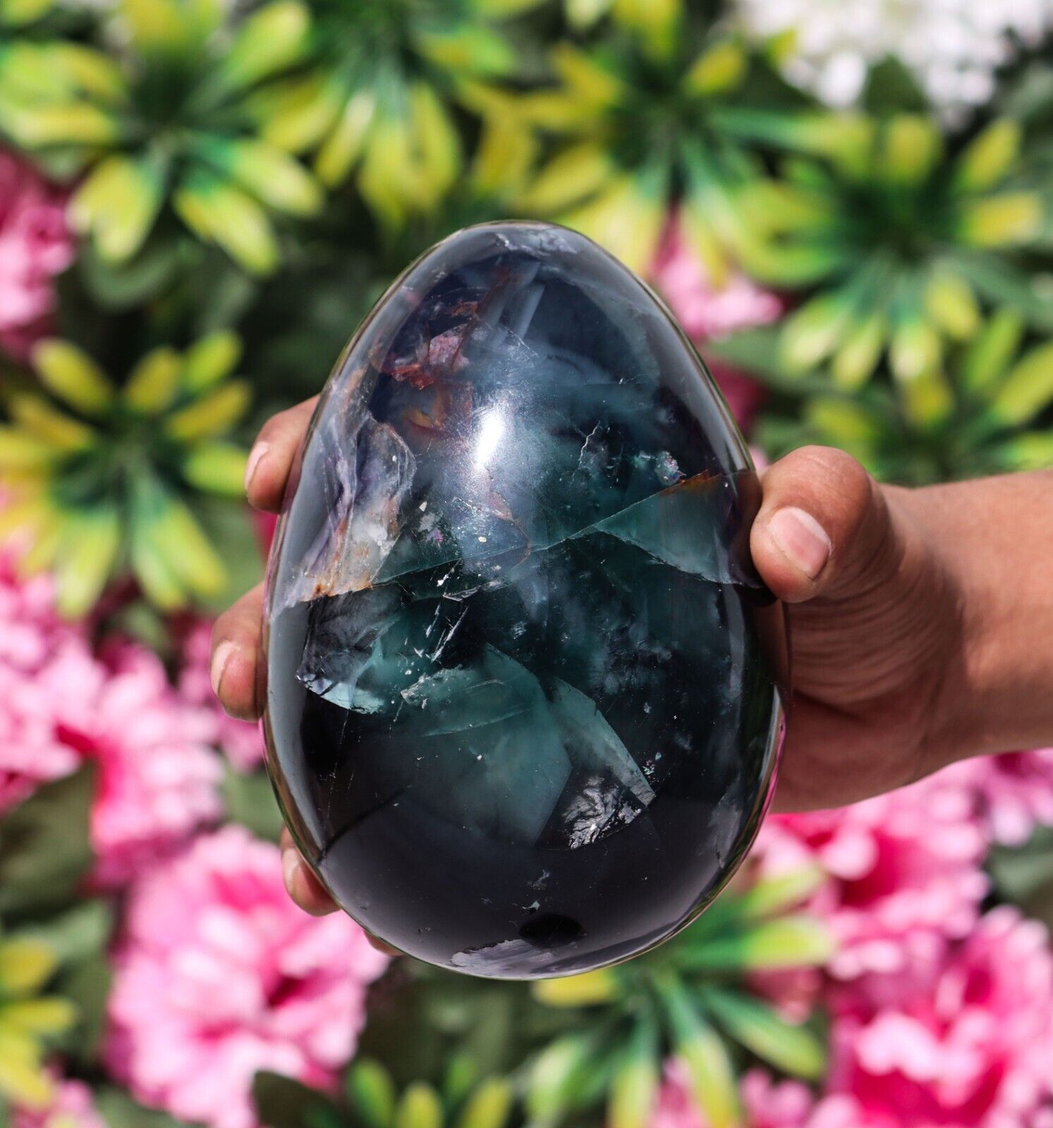 Chakra Balancing Fluorite Egg 145MM Aura Cleansing Crystal Meditation Gift