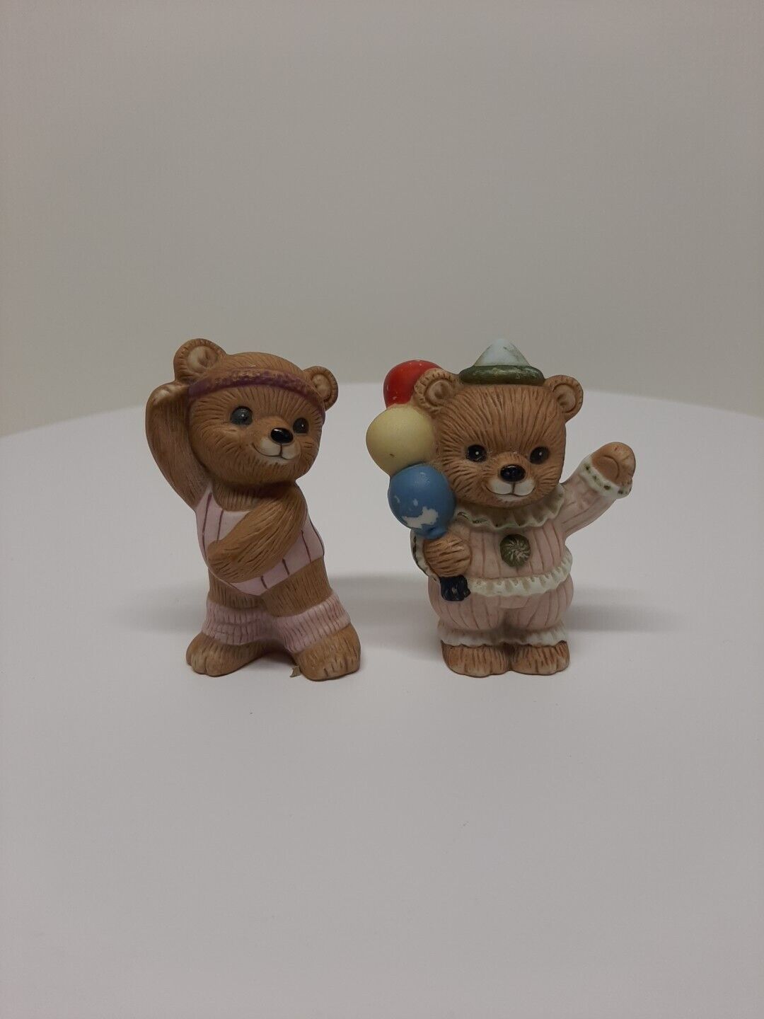 Homco Miniature Teddy Bear With Balloons & Exercise Dance Figurine (Set Of 2) D1