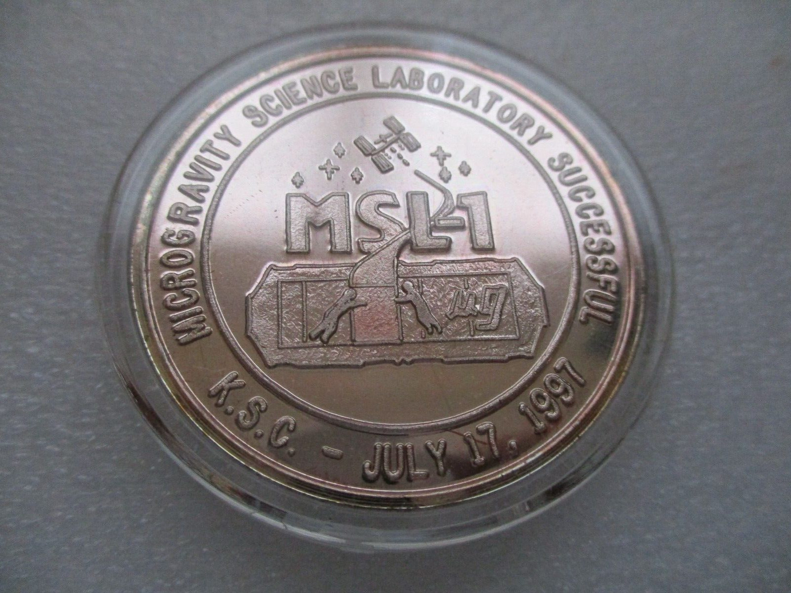1997 NASA KSC SPACE SHUTTLE MSL-1 STS-94 COLUMBIA .999 STERLING COIN ENCAPSULED