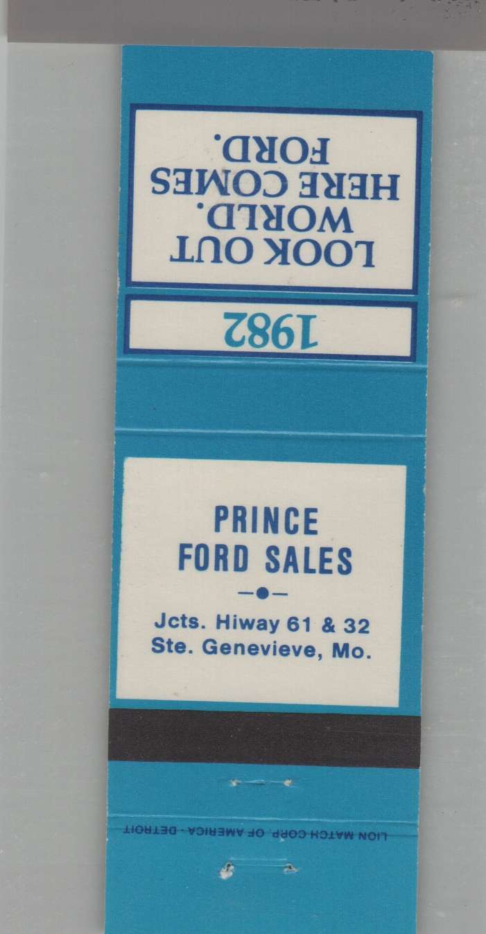 Matchbook Cover - 1982 Ford Dealer - Prince Ford Sales Ste. Genevieve, MO
