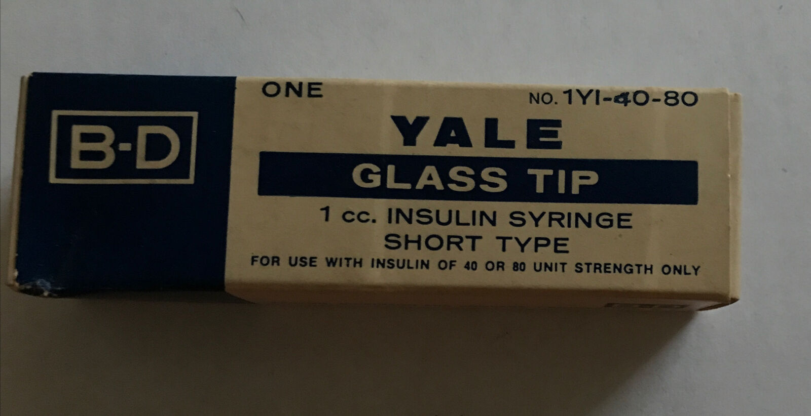 B-D Yale Glass Insulin Syringe No. 1YI-40-80 1cc: NIB