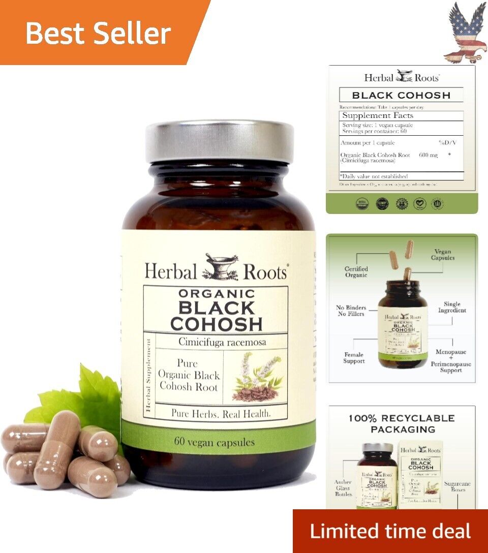 Pure Organic Black Cohosh Root Menopause & Period Support 60 Vegan Capsules