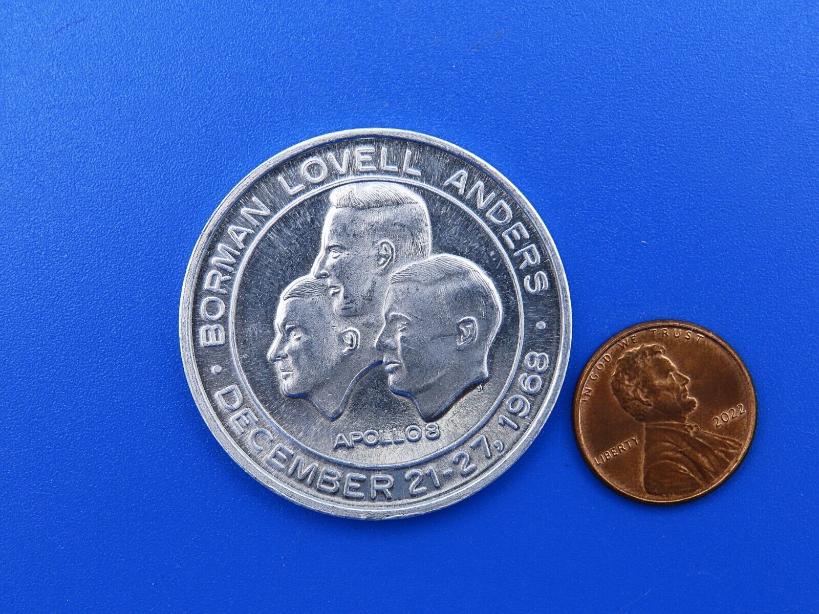 NASA Coin / MEDALLION vtg * FLOWN Metal * APOLLO 8 / '68 Manned Flight Awareness