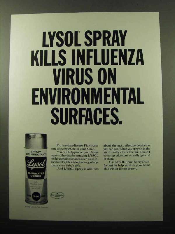 1969 Lysol Advertisement - Kills Influenza Virus