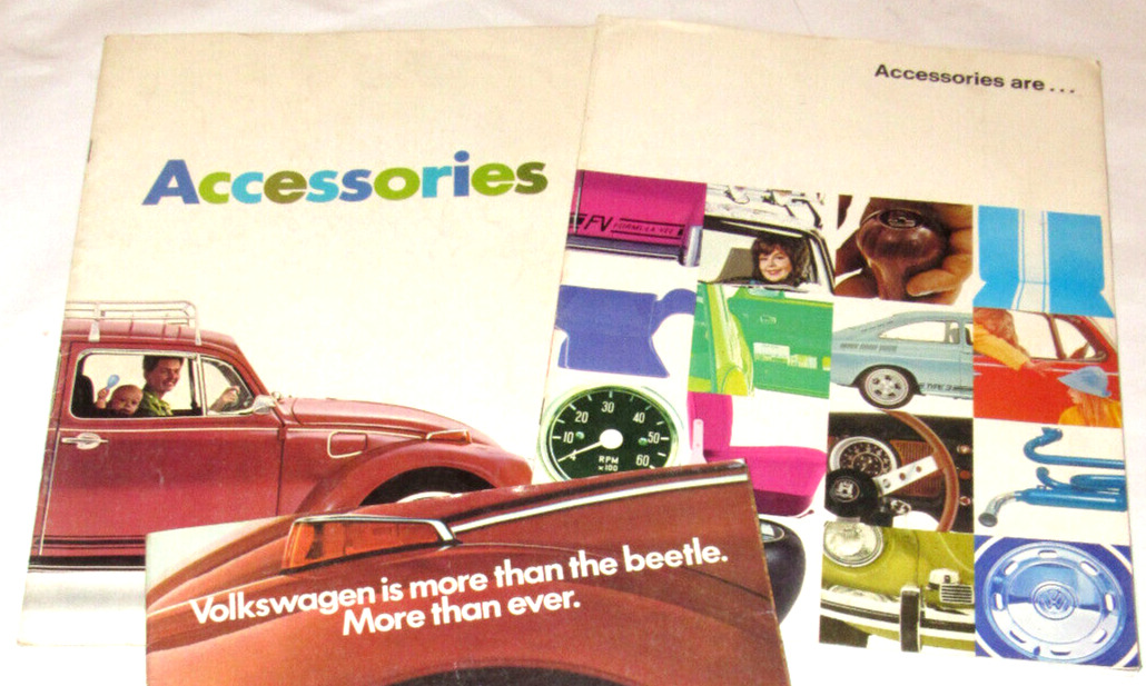 2 1970-1971 VW/VOLKSWAGEN BROCHURE/ACCESSORIES CATALOGS SUPER BEETLE/CAMPMOBILE