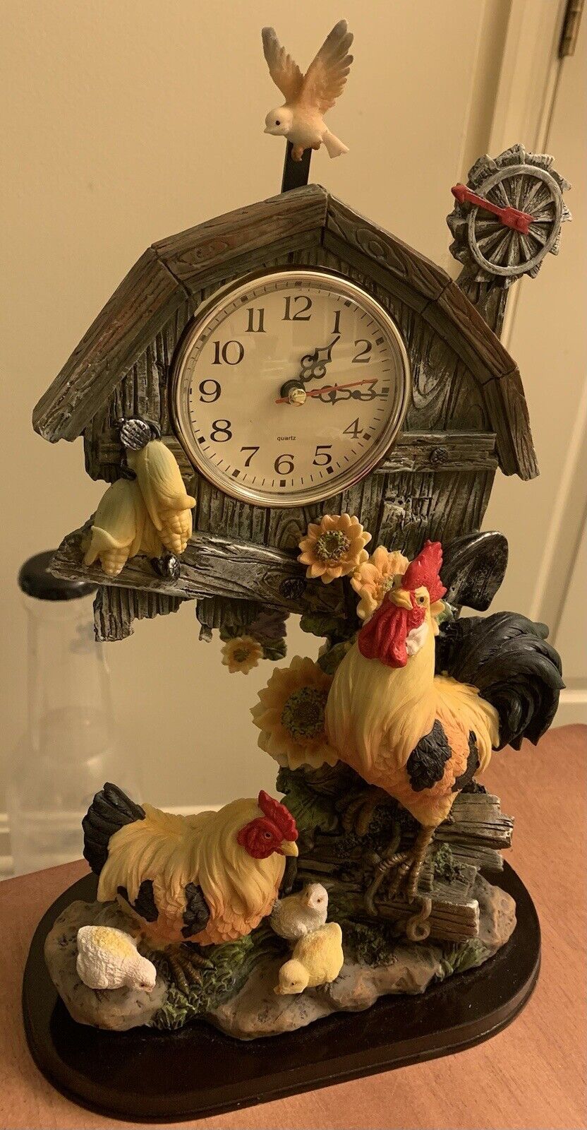 Shelf Clock Rooster /Chicken & Sunflowers Vintage
