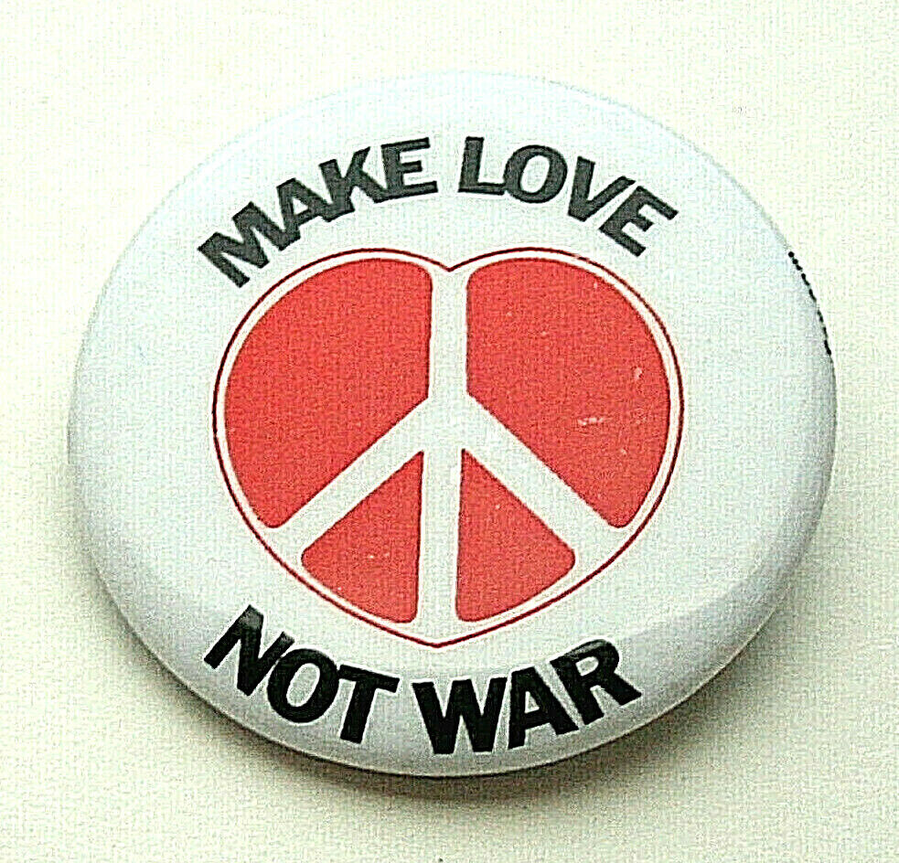 Vintage Make Love Not War Peace Sign Anti Draft 1980s Button Pin NOS New
