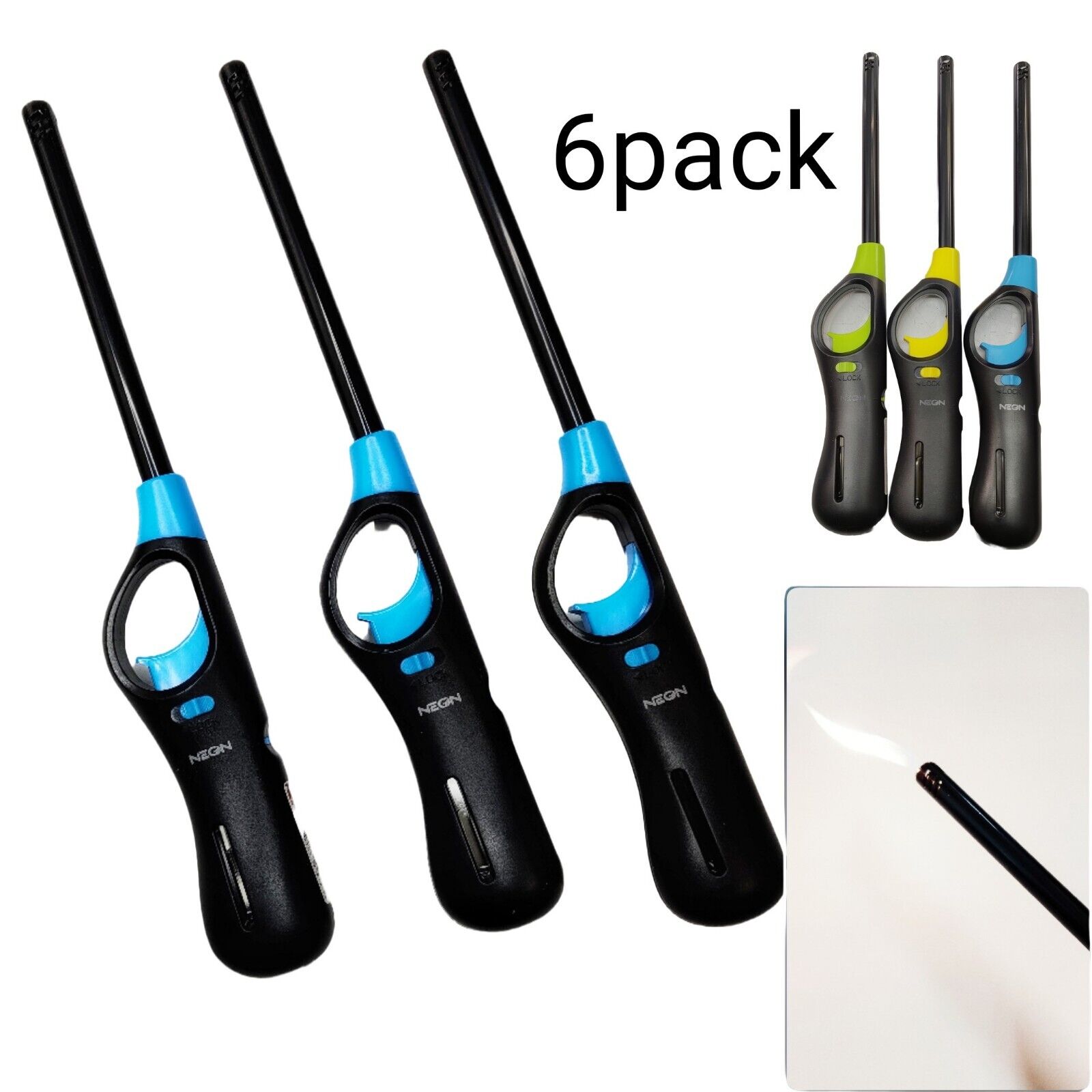 6 pc Refillable Butane Gas Kitchen Long Lighter For Stove Candle BBQ Grill 