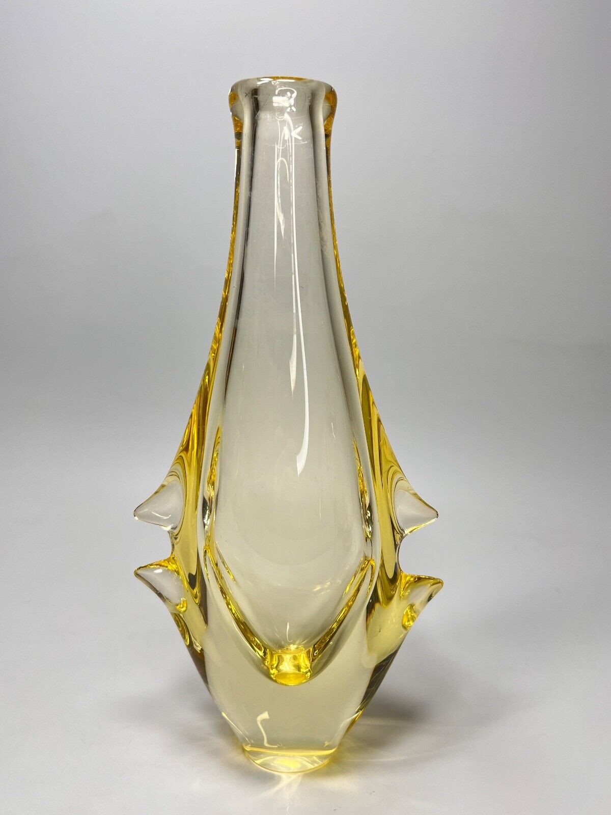 Vintage MCM Czech Bohemian Miloslav Klinger Vase Yellow Glass Zelezny Brod Sklo