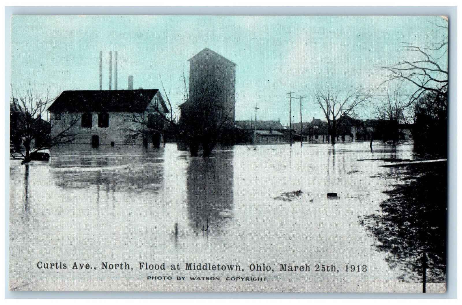 1913 Curtis Avenue North Flood at Middletown Ohio OH Antique Postcard
