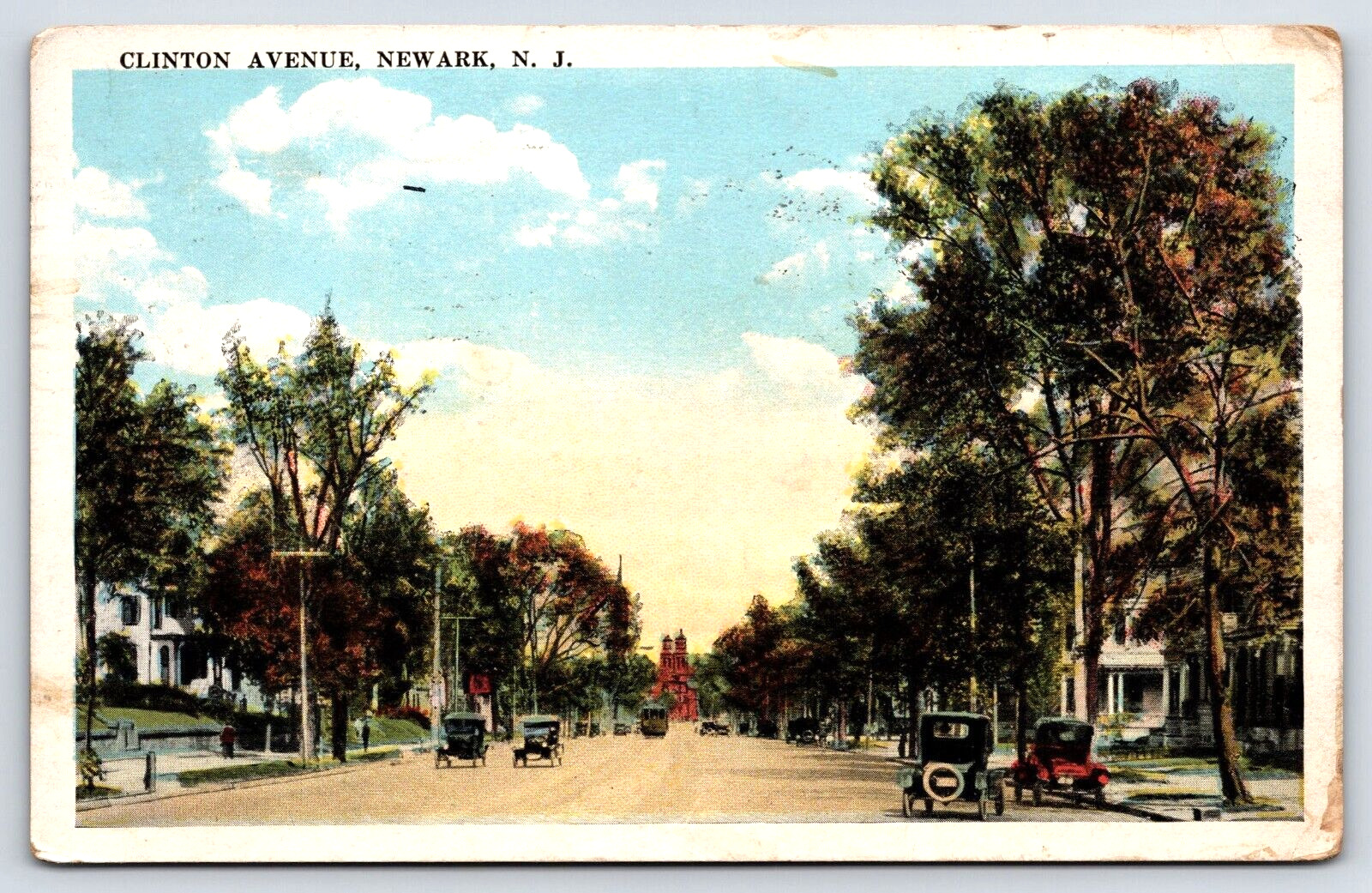 Postcard 1922 Clinton Ave Newark New Jersey Street Scene A11