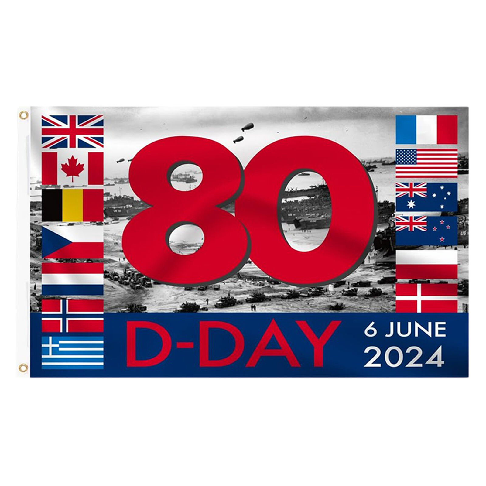 D-DAY 80th Anniversary Flag 5\'x3\' 150cm X 90cm Commemorative Banner