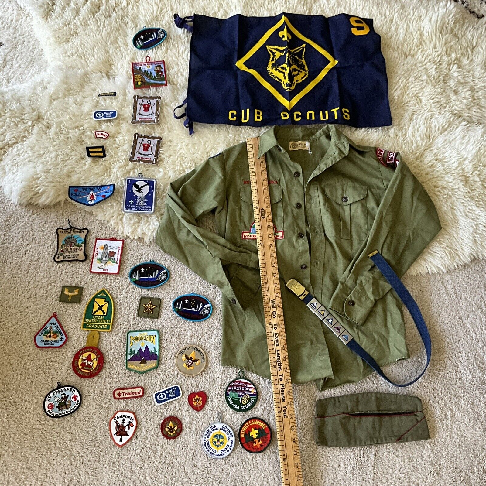 HUGE LOT Vintage Boy Scout Cub Scout Patches Shirts Hats Belt Banner