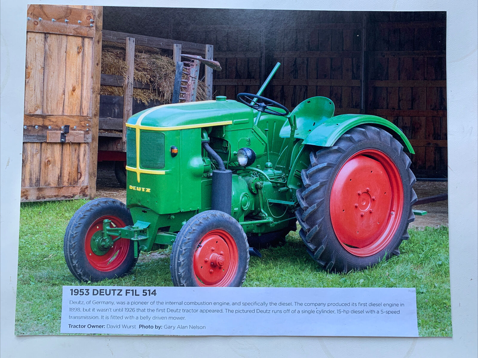 1953 Deutz F1L 514 Tractor Photo With Description 8.5x11