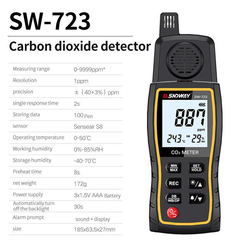 CO2 Meter Carbon Dioxide Temp RH Humidity Sensor Tester Air Quality Detector