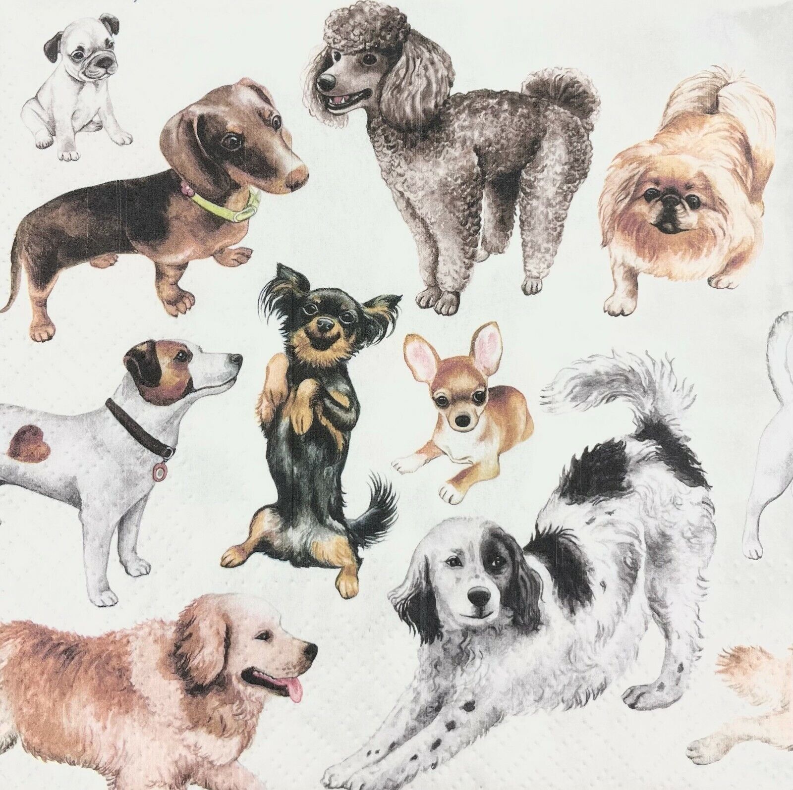 Two Individual Luncheon Decoupage Paper Napkins Animals Dogs Dog Puppies