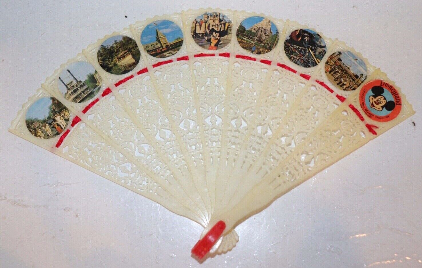 Vintage Disney 1960s Disneyland Ivory Plastic Souvenir Filigree Fan 