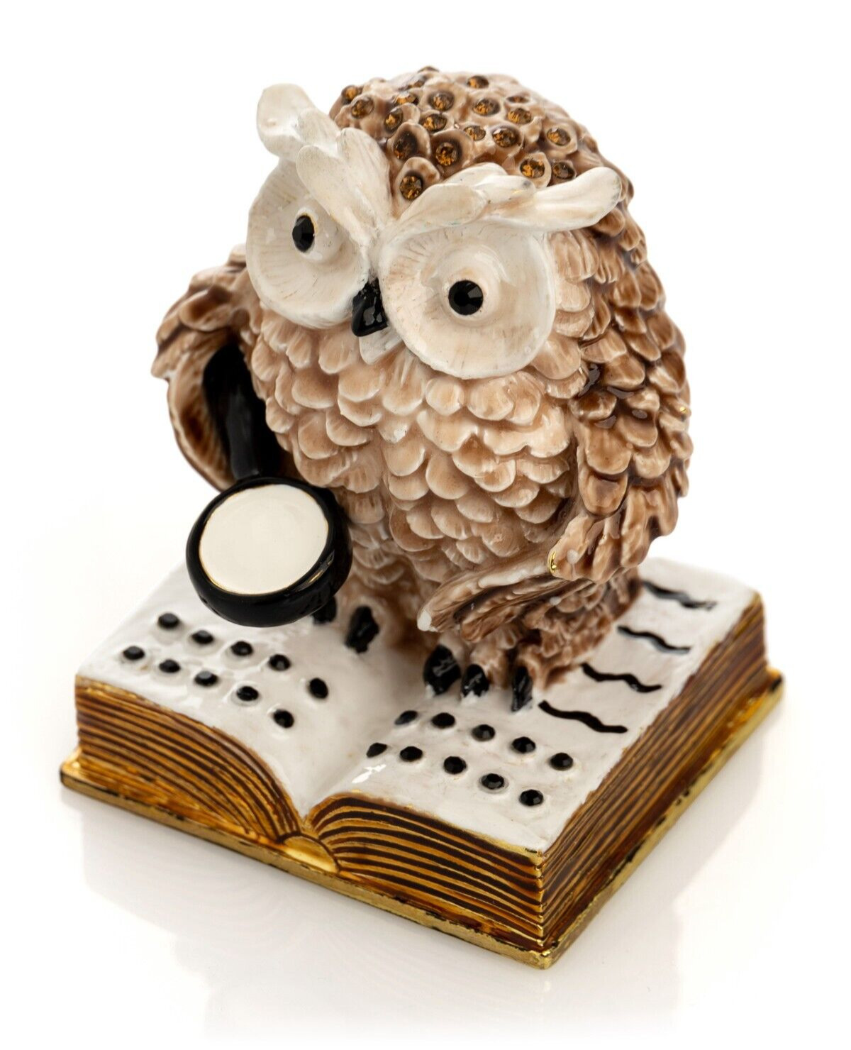 Keren Kopal Owl Reading a Book Trinket Box Decorated with Austrian Crystals