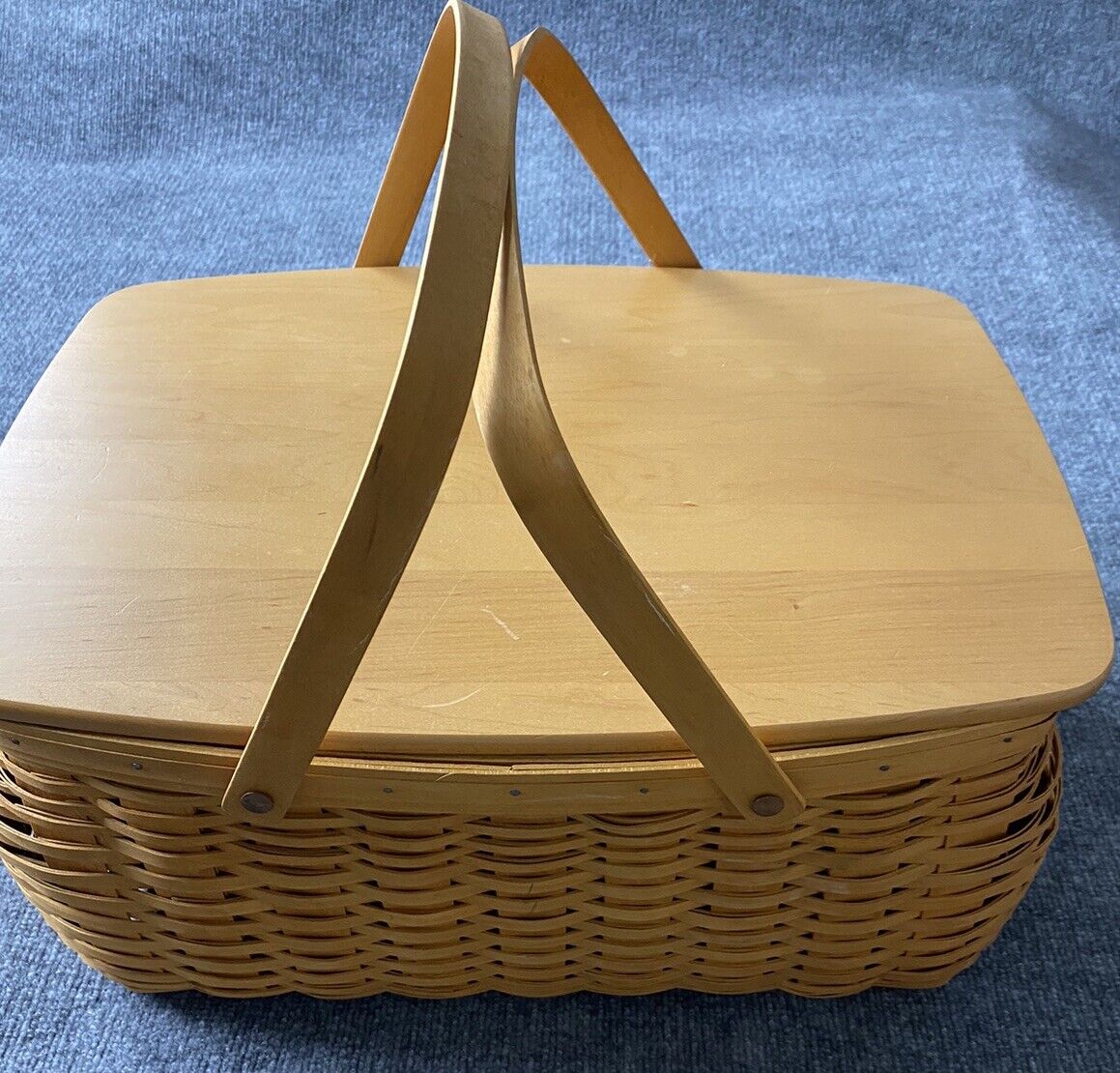 Vintage Longaberger Craft Keeper Basket 2002 Large Divided Inserts Wood Lid