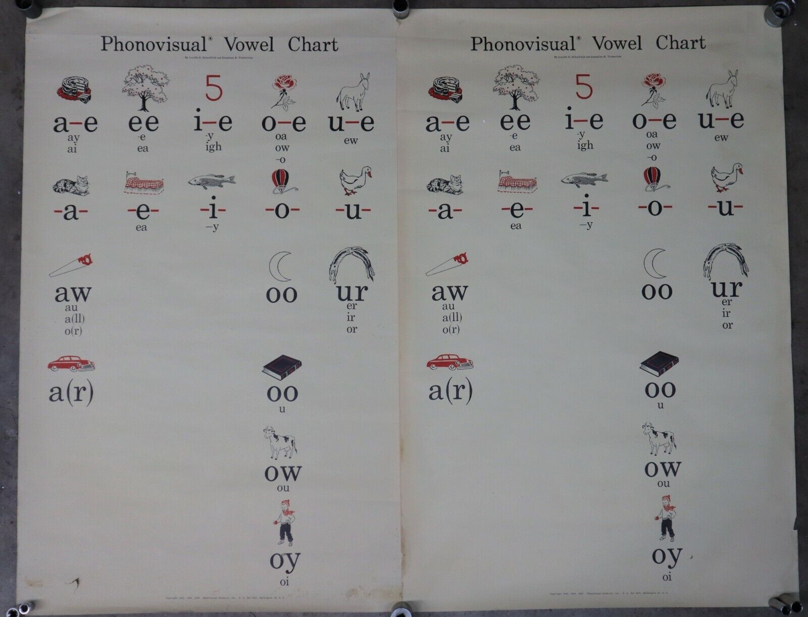 2x Photovisual Vowel Chart~Elementary Education 1960 Classroom Posters~26