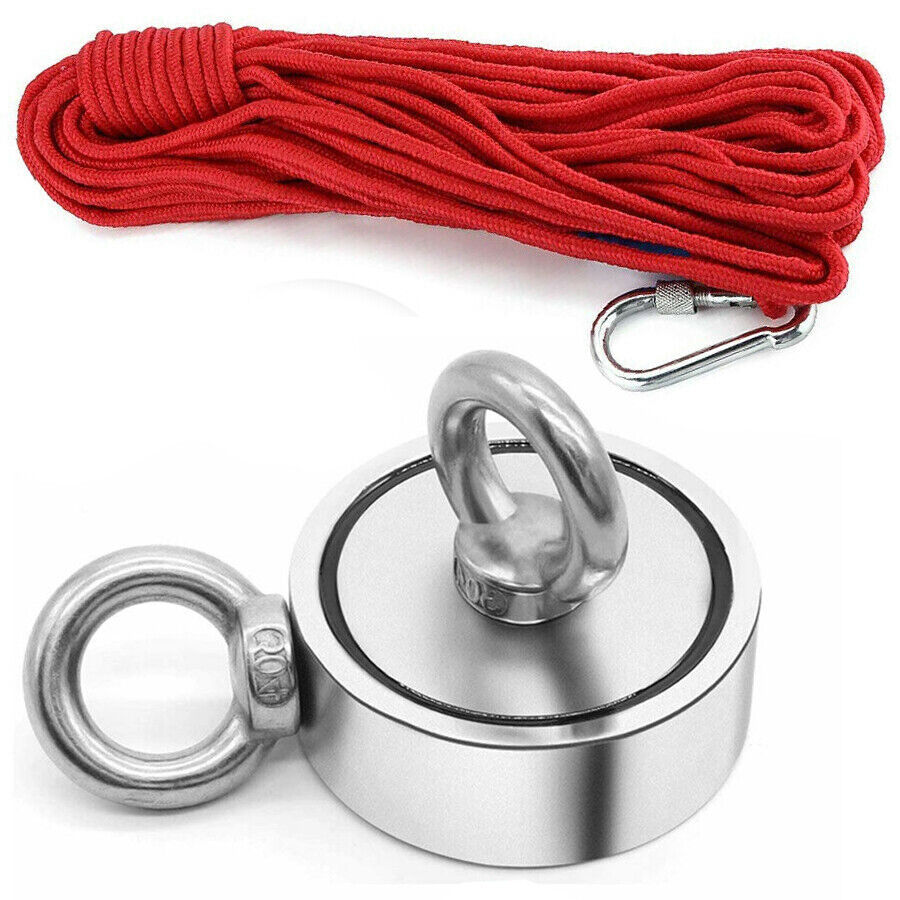 Fishing Magnet Kit Up to 1800 Lbs Pull Force Strong Neodymium + Carabiner+ Rope