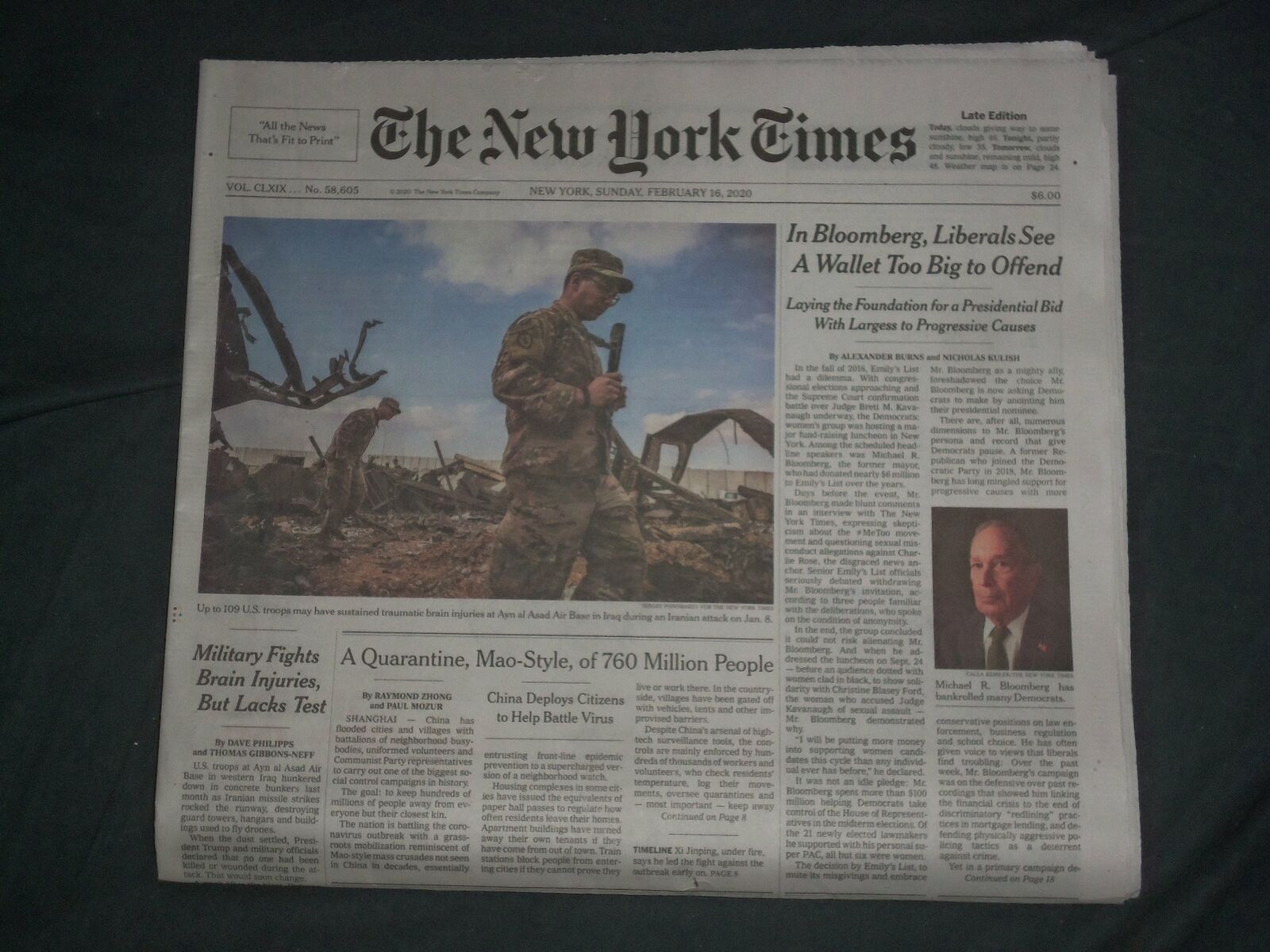 2020 FEBRUARY 16 NEW YORK TIMES- 109 U.S. TROOPS MAY HAVE TRAUMATIC BRAIN INJURY