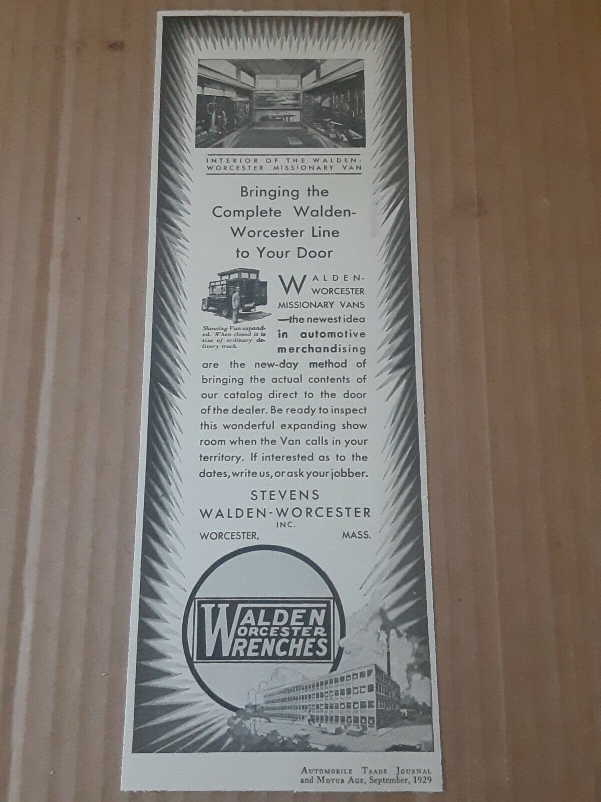 1929 Walden Worcester Wrenches Magazine Ad Massachusetts