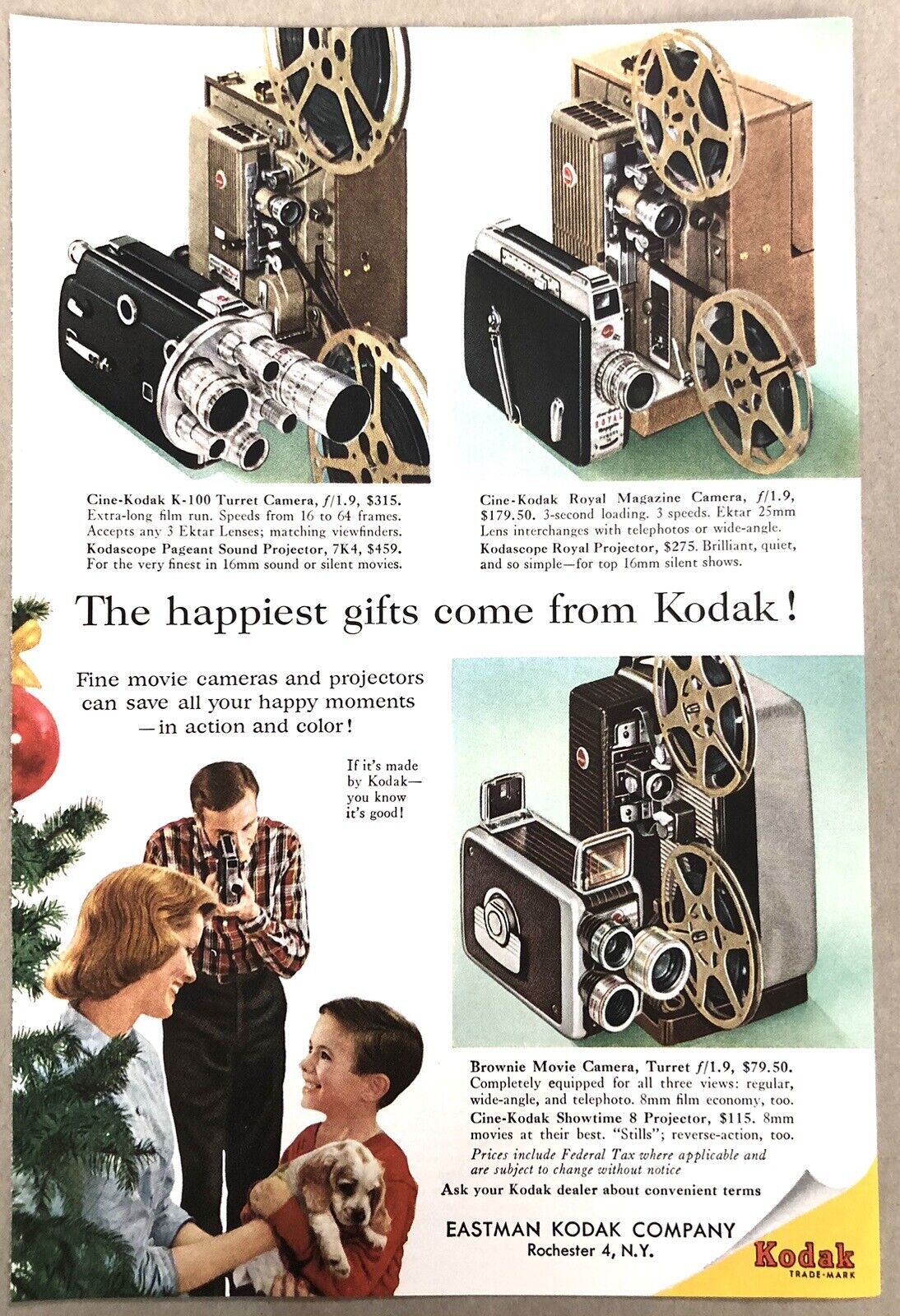 Vintage 1956 Original Print Ad Full Page - Kodak Happiest Gifts