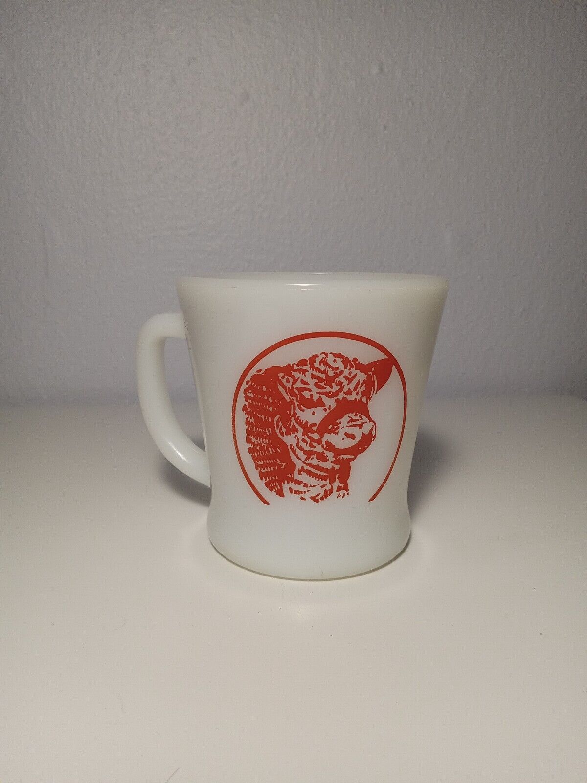 Vintage Sizzler Steakhouse Fire King Coffee Mug Cup White Red RARE
