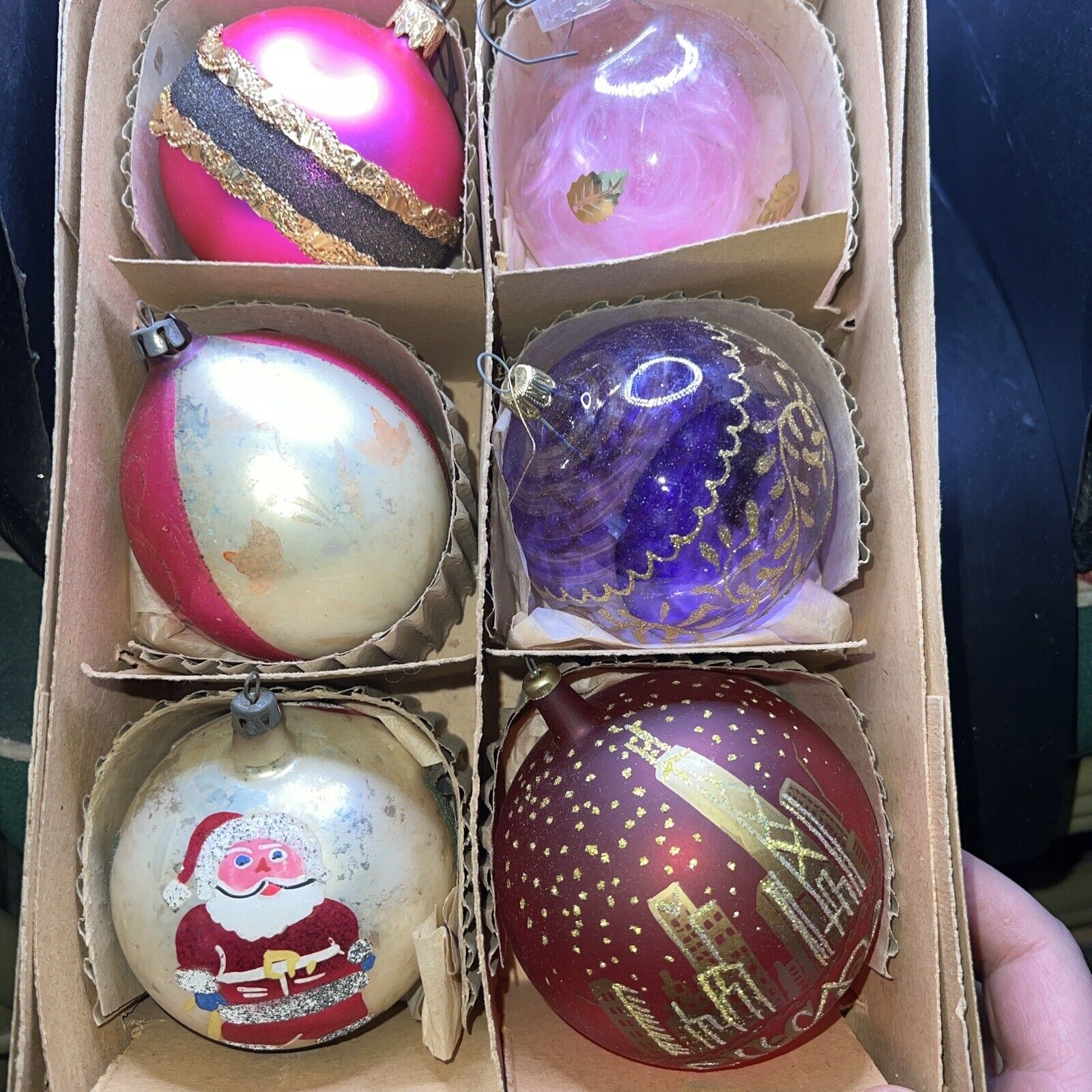 6 larger size vintage glass ornaments