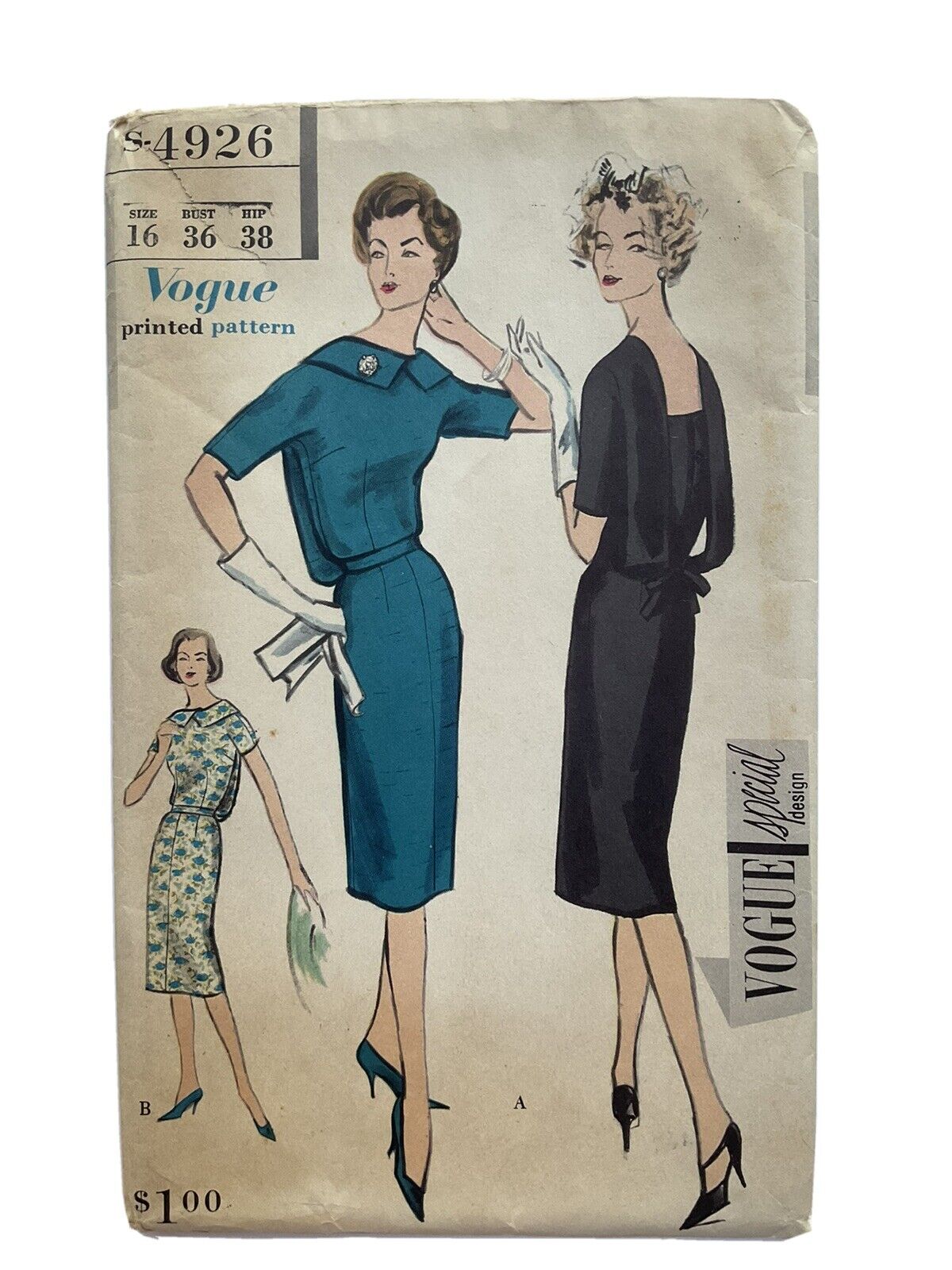 Vintage Vogue Sewing Pattern #4926 Printed Cut Size 16 1958 Complete