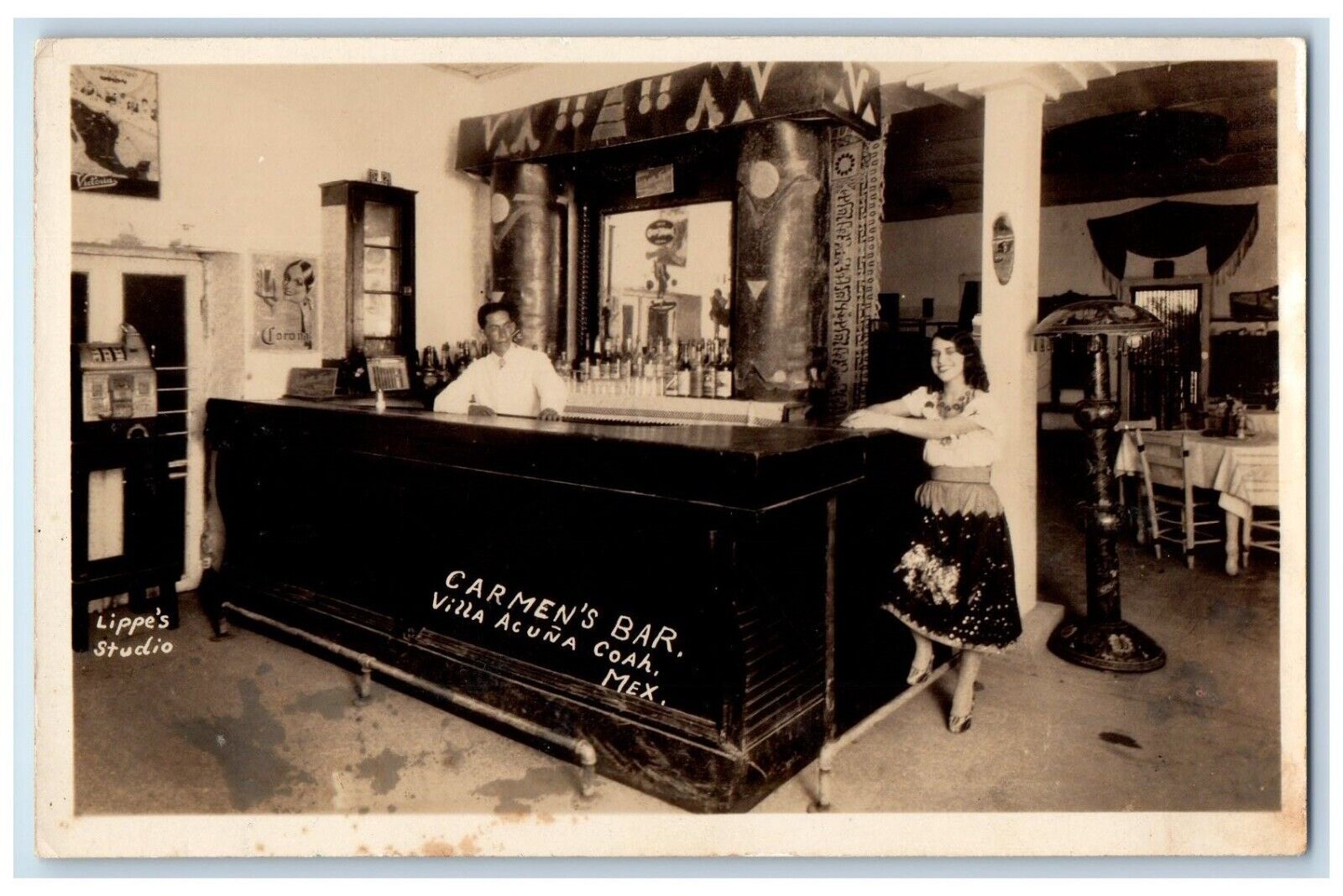 c1920\'s Carmen\'s Bar Lippe\'s Studio Villa Acuna Mexico RPPC Photo Postcard