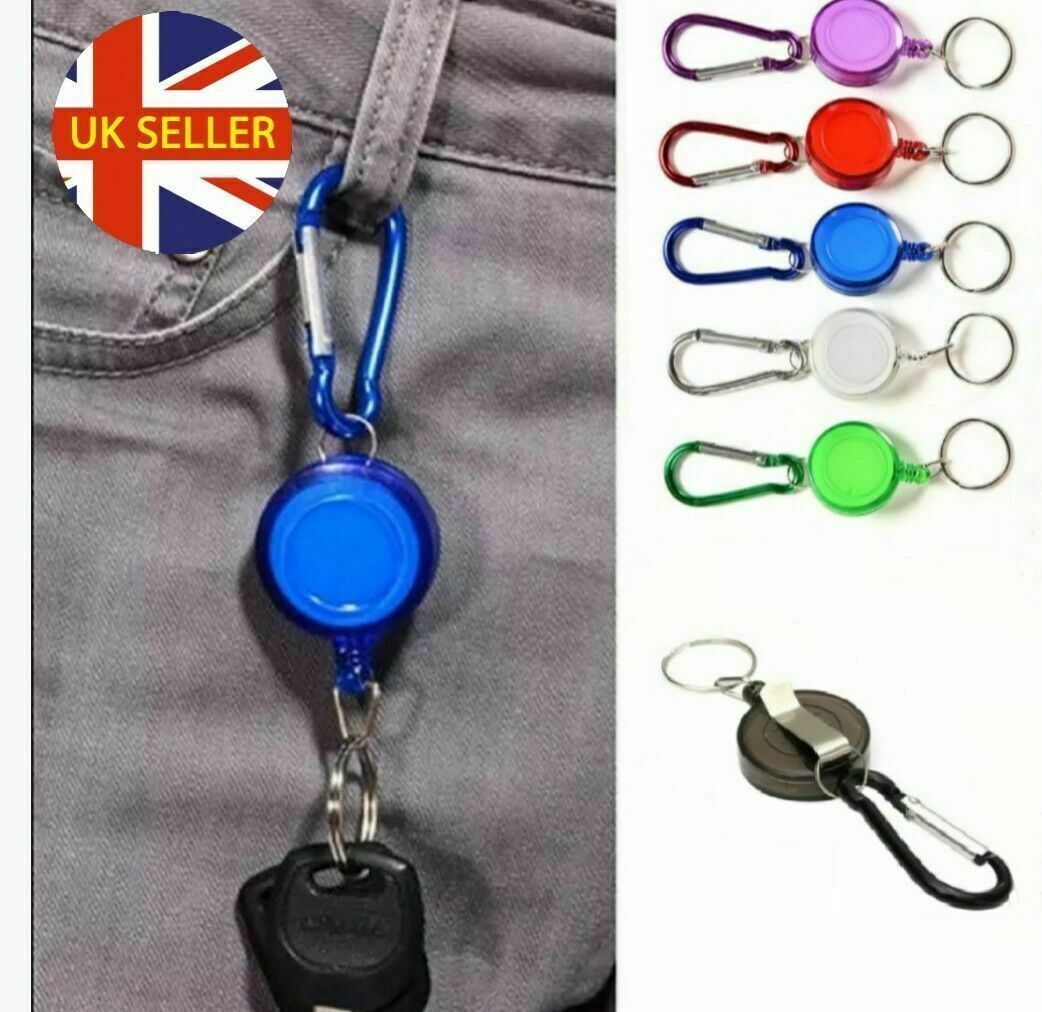 ID Card Holder Badge Retractable Key Chain Safety Coil Carabiner (Pack 2-10)
