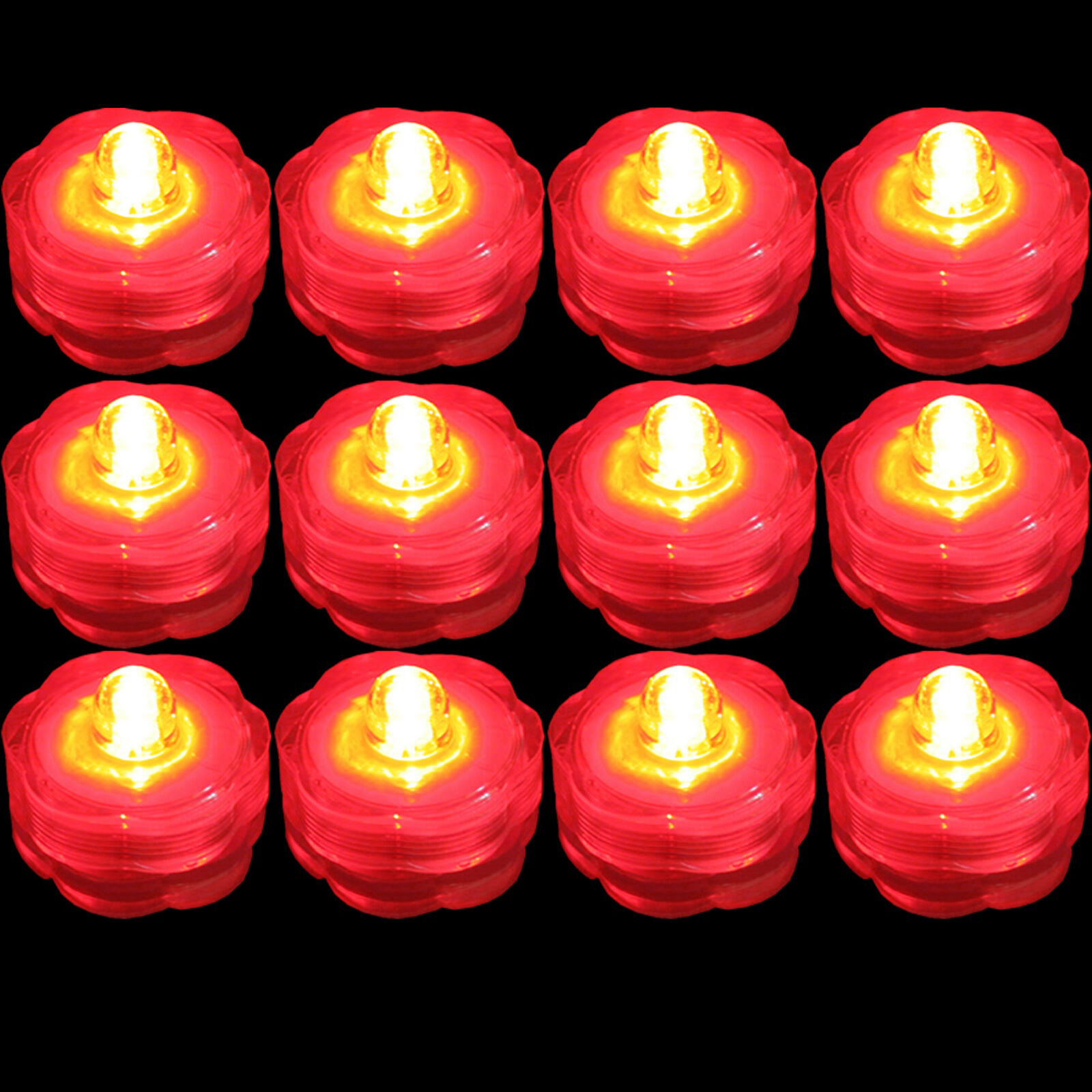 Submersible Waterproof Battery LED Tea Light ~ Wedding Decoration~Red~ 12 Pack