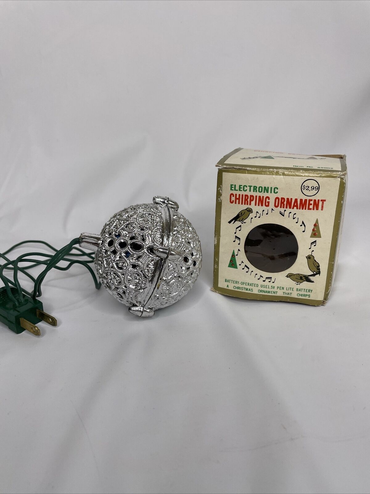 Vintage Silver Filigree Electronic Chirping Bird Christmas Ornament W/Box Works