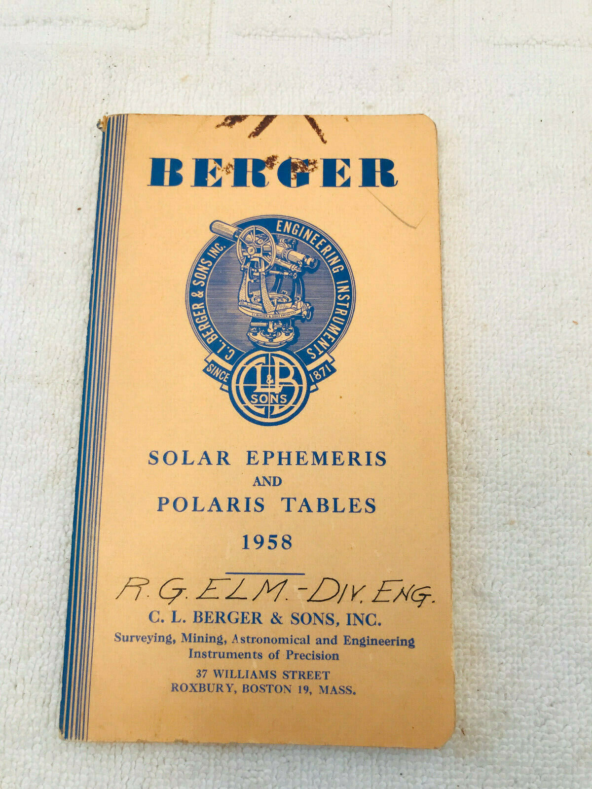 2 Berger & Sons Ephemeris Polaris Tables 1958 & 60 Solar Astronomy Transit Books