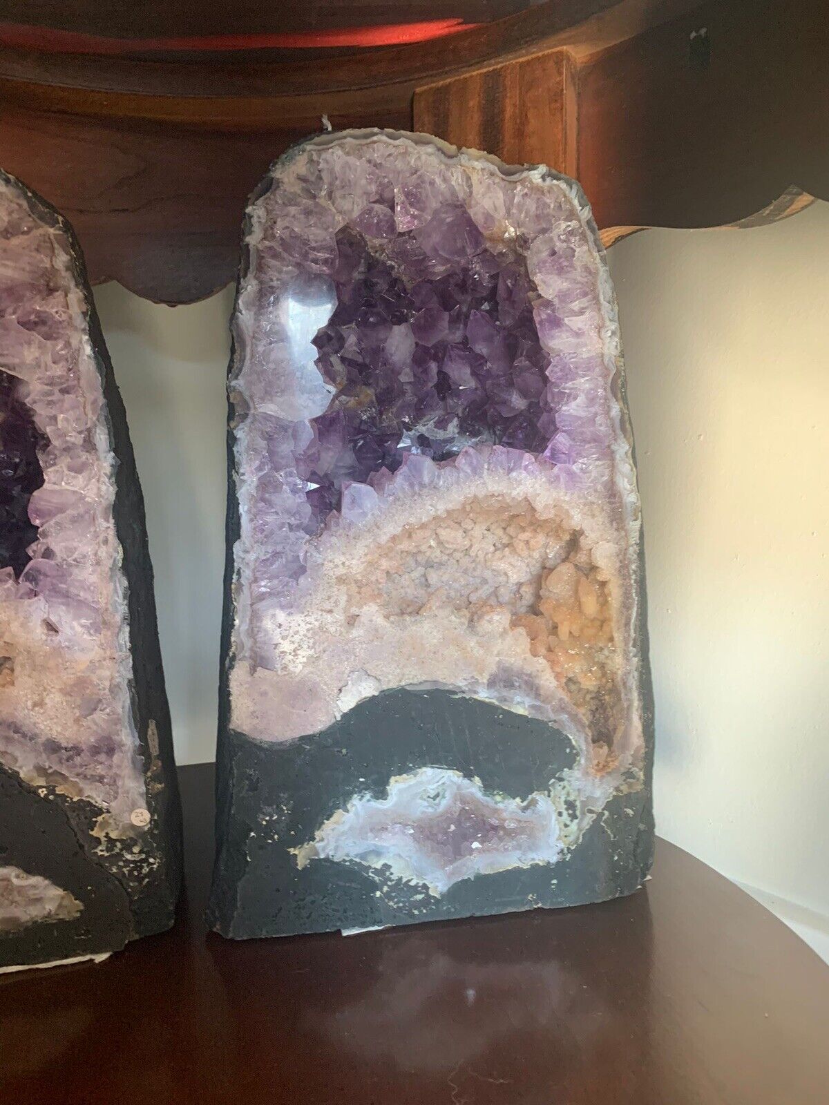 (Very Rare )Three Color Crystal Citrine, Amethyst, Agate Geode (Pair)