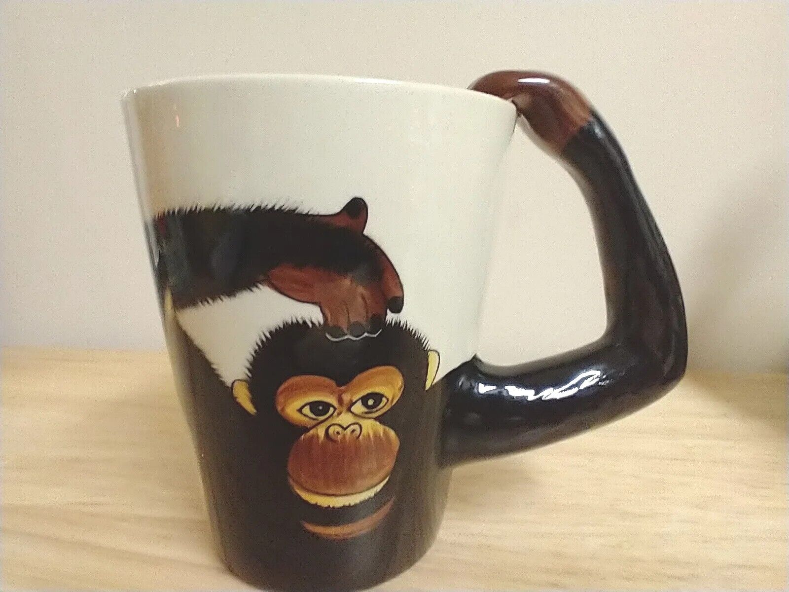 Monkey Chimpanzee Mug, 3D Arm Handle, 18oz Fun Coffee Hand Painted, World Market