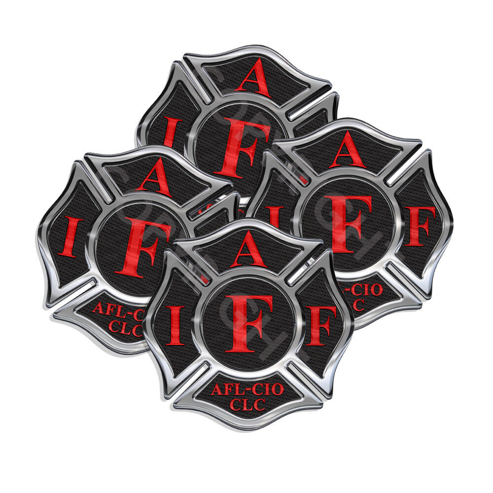 IAFF Sticker Decals 4pack Firefighter Intl Maltese Cross 3 inch wide Black w Red