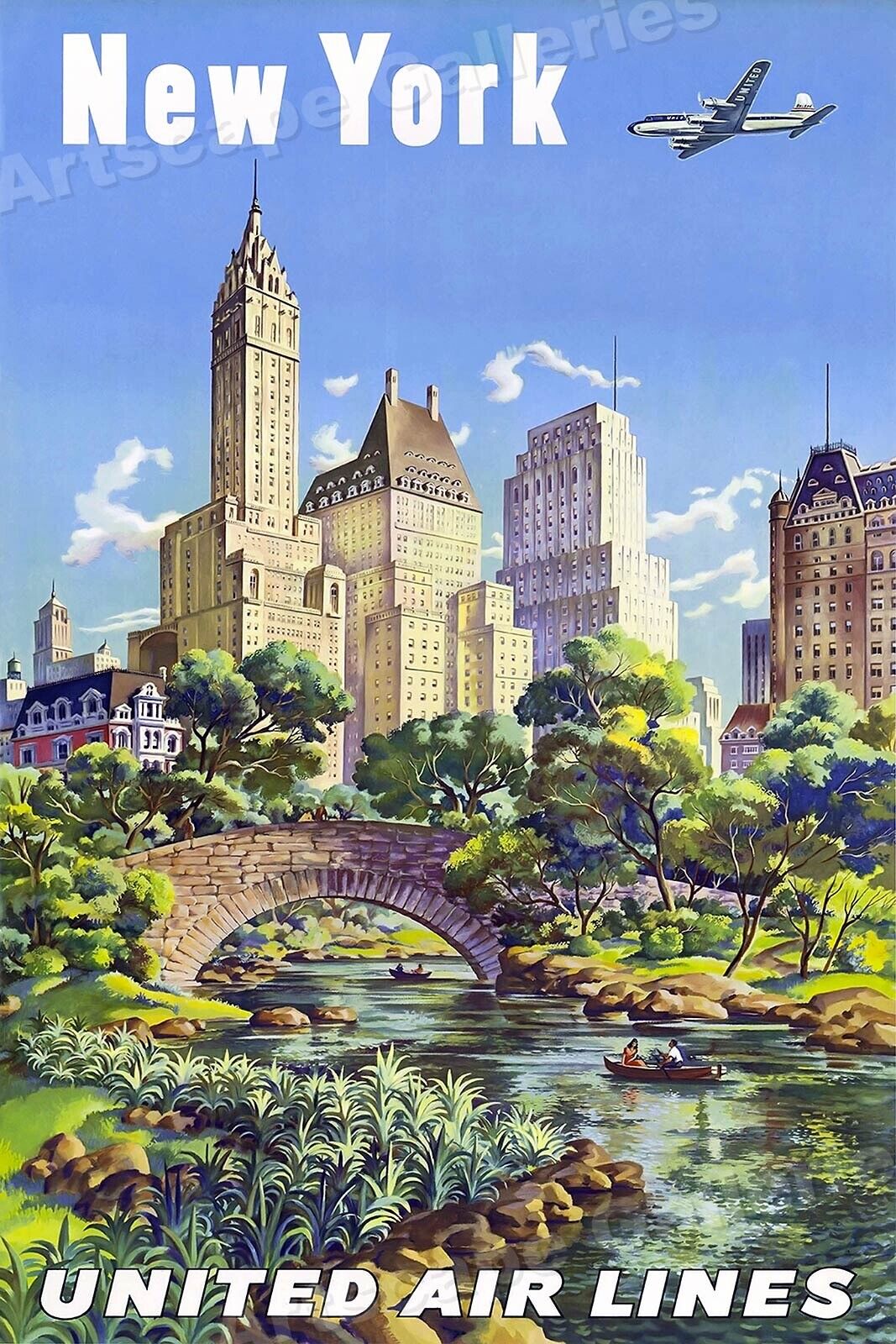 New York Classic 1950s Vintage Style Airline Travel Poster - 16x24