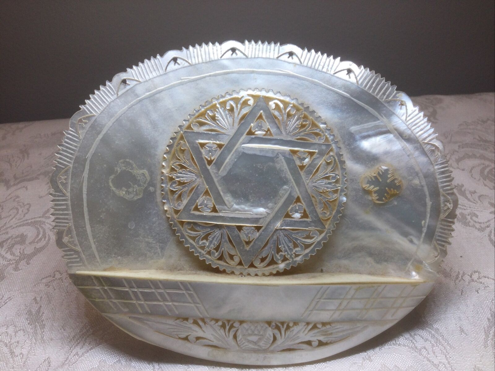Rare Antique Judaica Mother of Pearl Carved Shell Star Of David  Plaque
