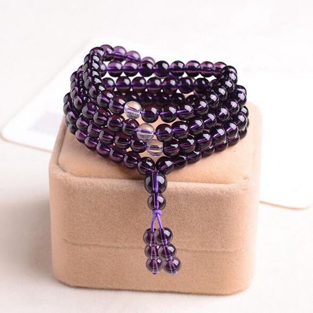 6mm Stone Buddhist Amethyst 108 Prayer Beads Mala Bracelet / Necklace 2020