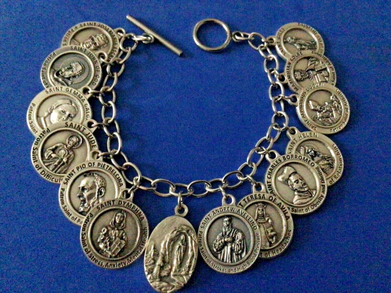 Custom Religious Catholic Saint Medal Charm Bracelet HEALING SAINTS Lourdes #2